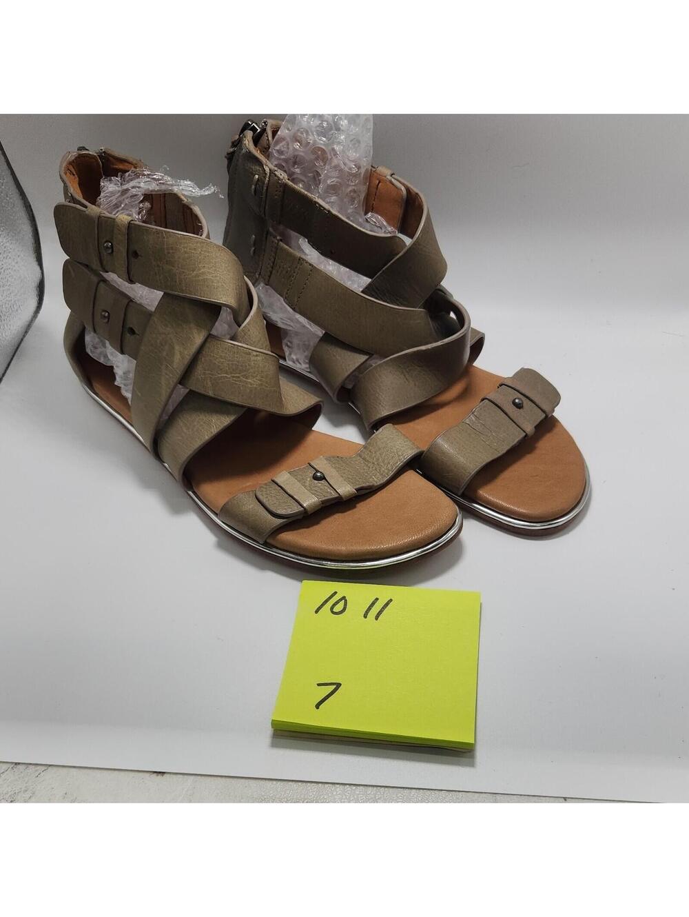 Gentle Souls Women's Strappy Gladiator Sandals Leather Green Buckle Ankle 7